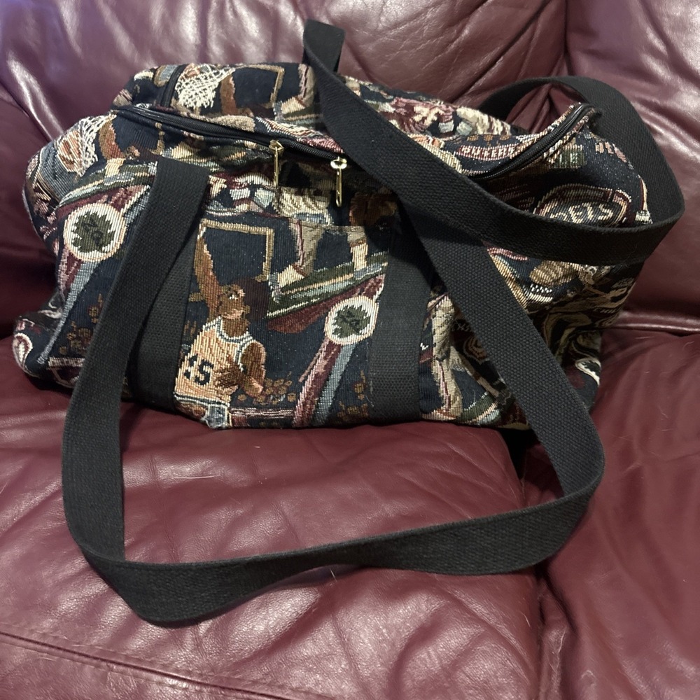 Vintage Sports Basketball Hockey Football Duffel Travel Bag Luggage Tapestry USA